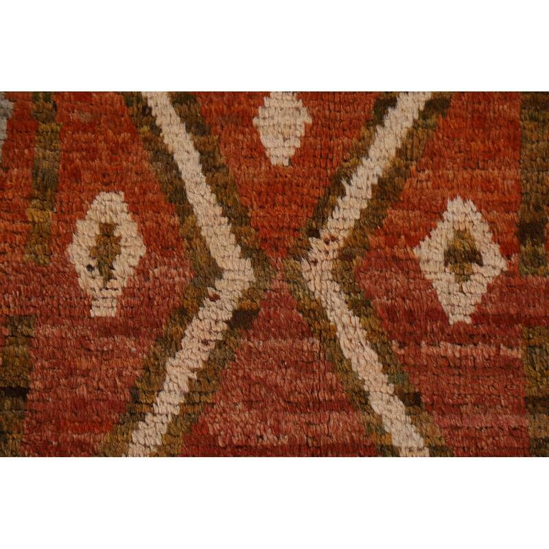 Hand Knotted Oriental 100% Wool Carpet Modern Tribal Oranges & Rust Moroccan Area Rug - 10' 0'' X 7' 1''