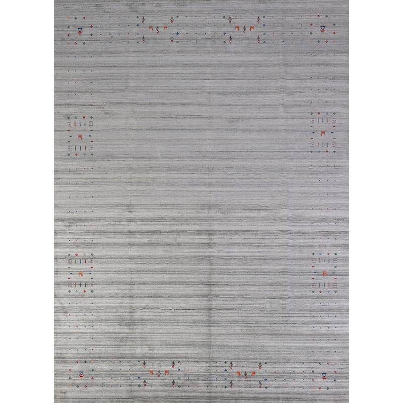 Striped Tribal Gabbeh Indian Area Rug Handmade Wool Carpet - 8'0" x 10'1"