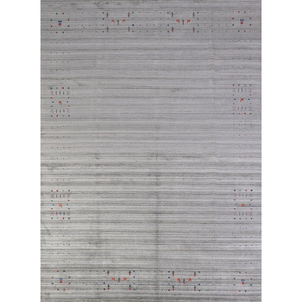 Striped Tribal Gabbeh Indian Area Rug Handmade Wool Carpet - 8'0" x 10'1"