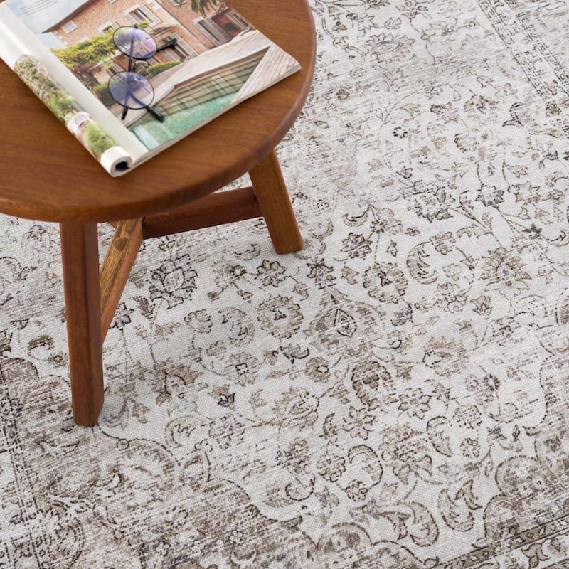 Hauteloom Ariana Living Room, Bedroom Machine Washable Area Rug - Pearl, Dark Brown, Brown - 5' x 7'6"