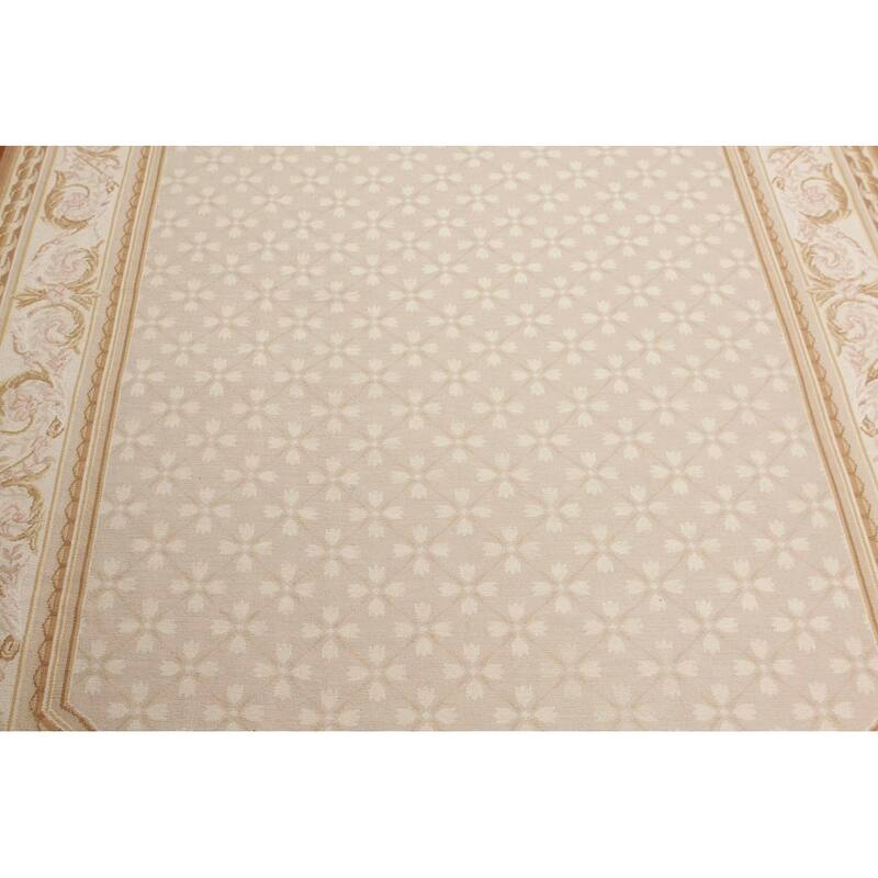 Hand Woven Beige, Ivory Aubusson Wool Traditional Oriental Area Rug - 5' 11" x 8' 7''