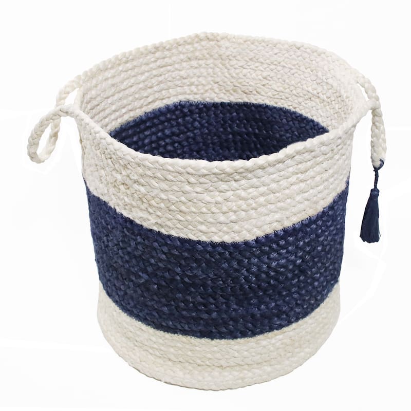 Sevita Bold Striped Off-White Jute Decorative Storage Basket with Handles