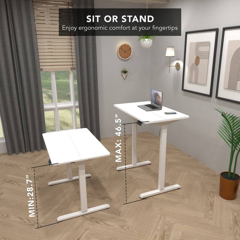 Mount-It! 48"W Electric Rectangular Adjustable Standing Desk, White (MI-8037)