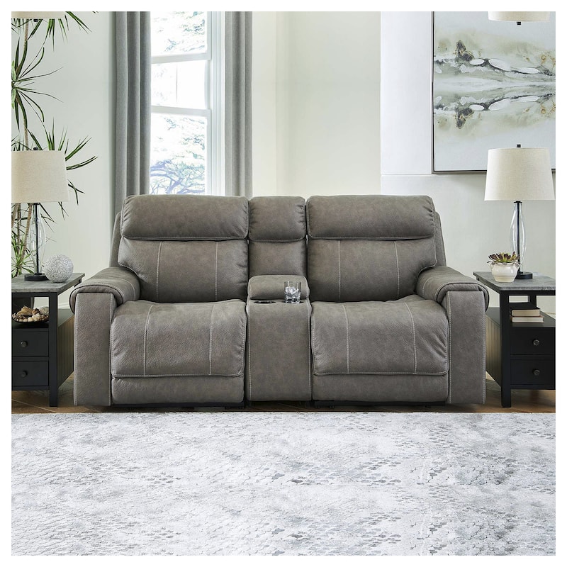 Signature Design by Ashley Starbot Gray 3-Piece Power Reclining Sectional Loveseat with Console - 87"W x 42"D x 42"H - Gray