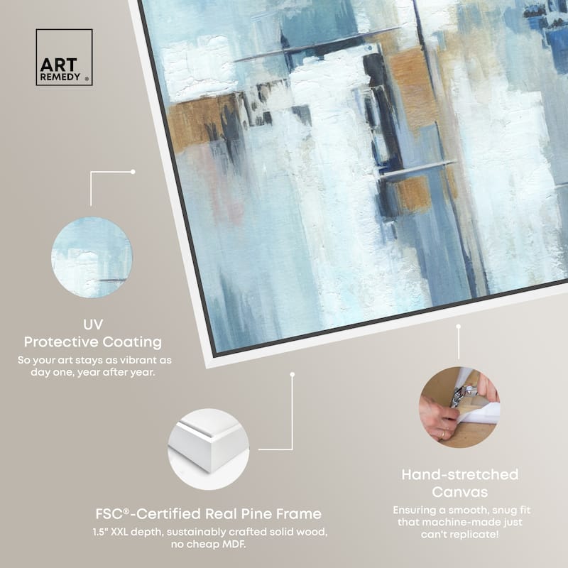 Art Remedy House Of Lines Ii Framed Blue Abstract 1 Piece Canvas Wall Art