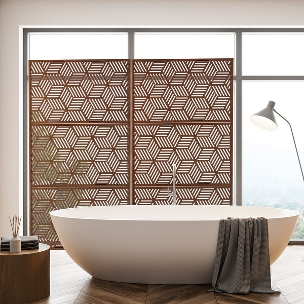 Glitzhome 6ft Galvanized Floral Patterned 3-Panel Privacy Screen