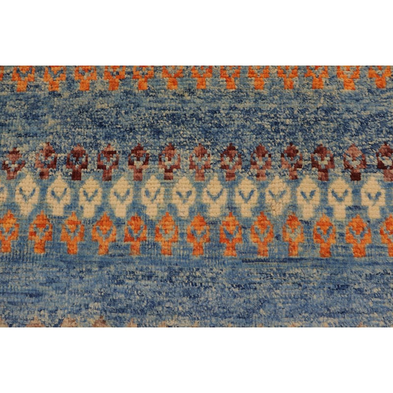 Eclectic Balochi Warner Blue/Beige Hand Knotted Wool Rug - 4'11'' x 6'6''