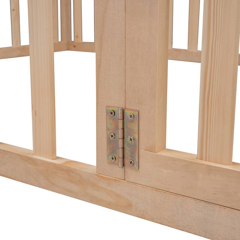 Versatile Wooden Floor Bed Frame without Slats, Solid Pinewood Kids Bed Frame with Fence and Door