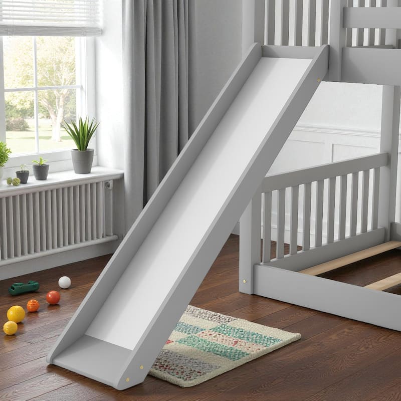 Twin Over Twin / Full Over Full Wooden Bunk Bed with Convertible Slide and Ladder, Guardrails, No Box Spring Needed