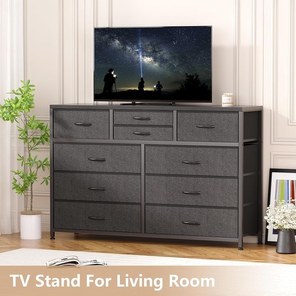 47" Black 10-Drawer Fabric Dresser TV Stand 47" Black 10-Drawer Fabric Dresser TV Stand