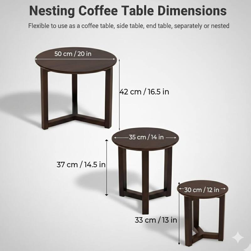 Modern Wood Nesting Tables 3 Nested Side/ End Tables (Set of 3)