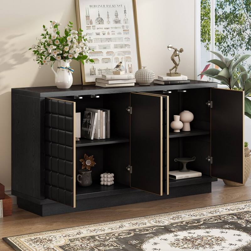 Modern 4-Door Storage Cabinet with Geometric Design and Adjustable Shelves for Home Organization