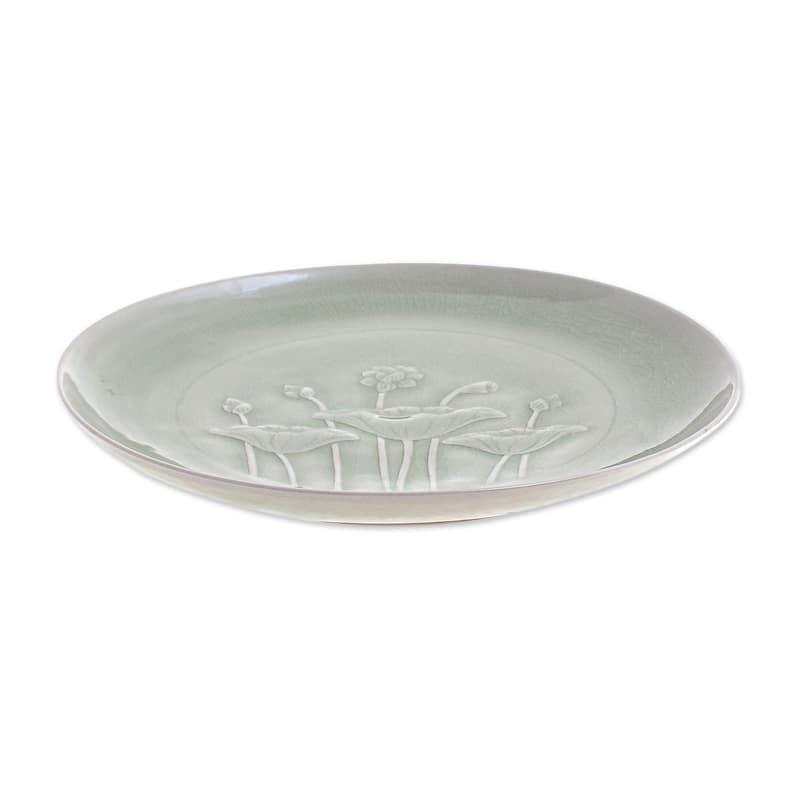 Novica Handmade Flavorful Celadon Ceramic Dinner Plate
