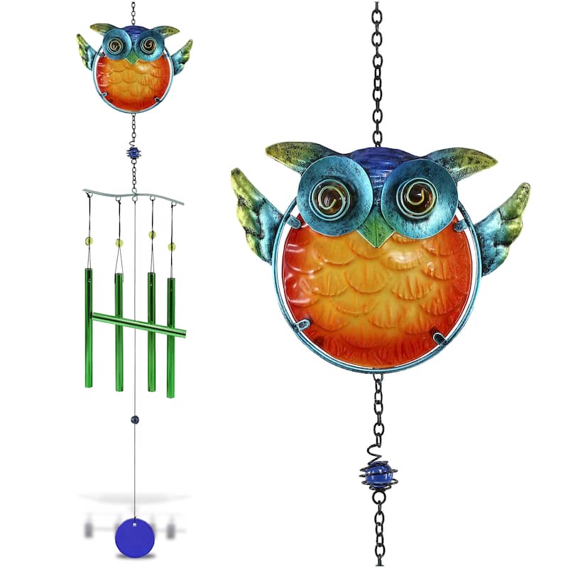 CoTa Global Owl Wind Chime – Handmade Glass and Metal Chime - 36 Inches
