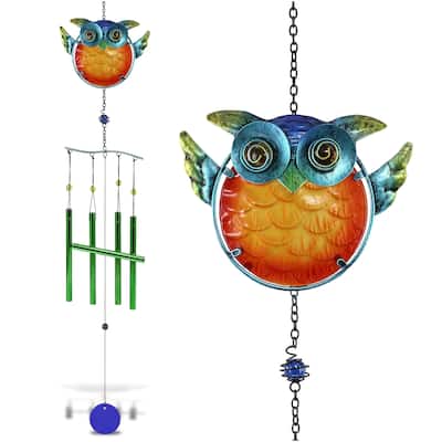 CoTa Global Owl Wind Chime – Handmade Glass and Metal Chime - 36 Inches