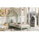 preview thumbnail 11 of 9, Twin Size Wood Platform Bed with House-shaped Headboard and Chimney Design