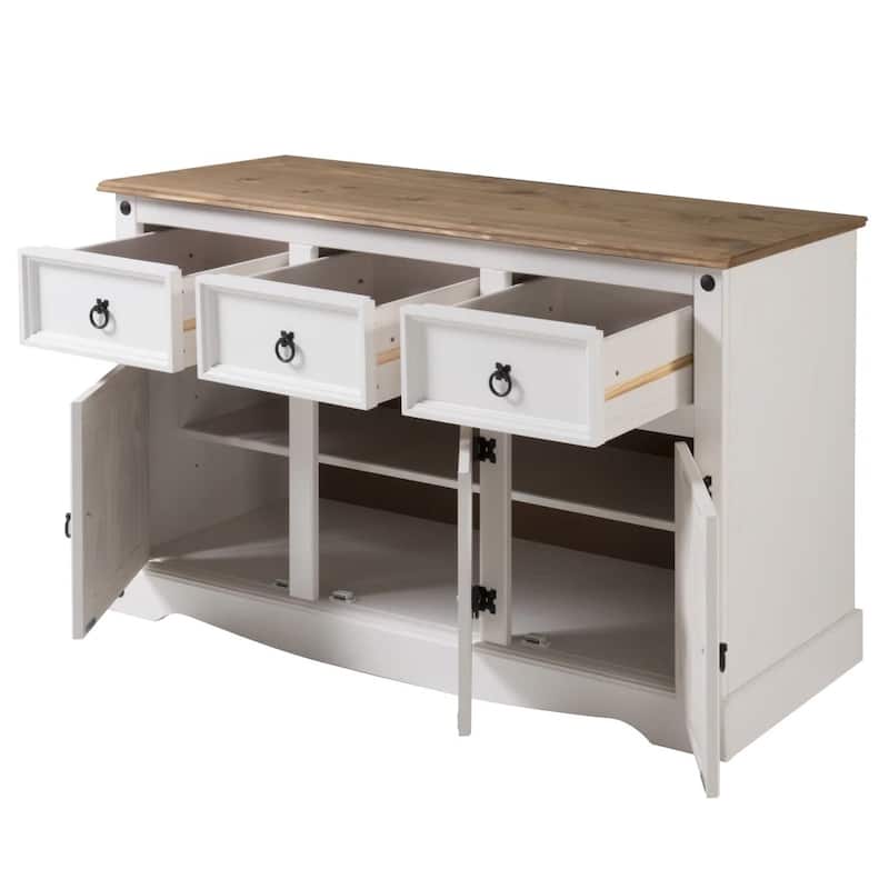 OS Home and Office Furniture Model COW388 Cottage Series Wood Buffet Sideboard in Distressed White