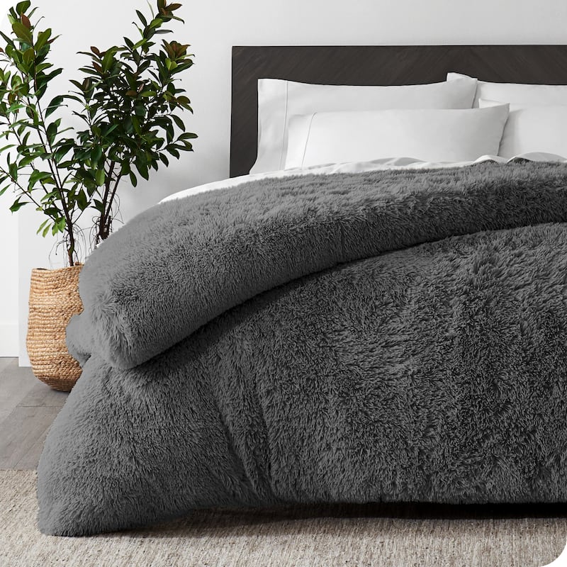 Bare Home Shaggy Faux Fur Duvet Cover - Grey - King - Cal King