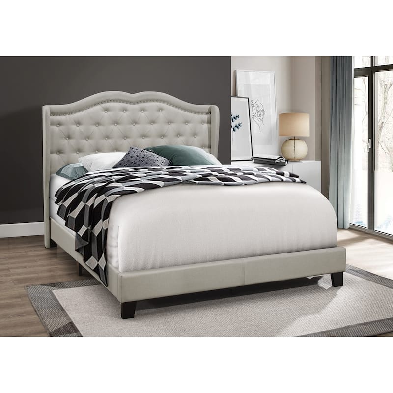 Aden Upholstered Wingback Panel Bed - Warm Grey - Full