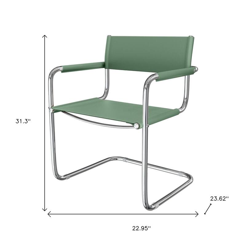 HomeRoots 23" Silver And Green Leather and Stainless Steel Arm Chair - 22.95 in. x 31.30 in. x 23.62 in.