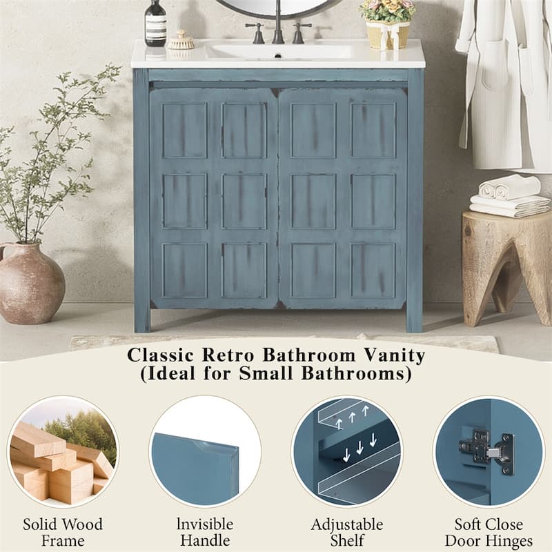 36 " Bathroom Vanity Organizer with Ceramic Sink,Set Storage Cabinet