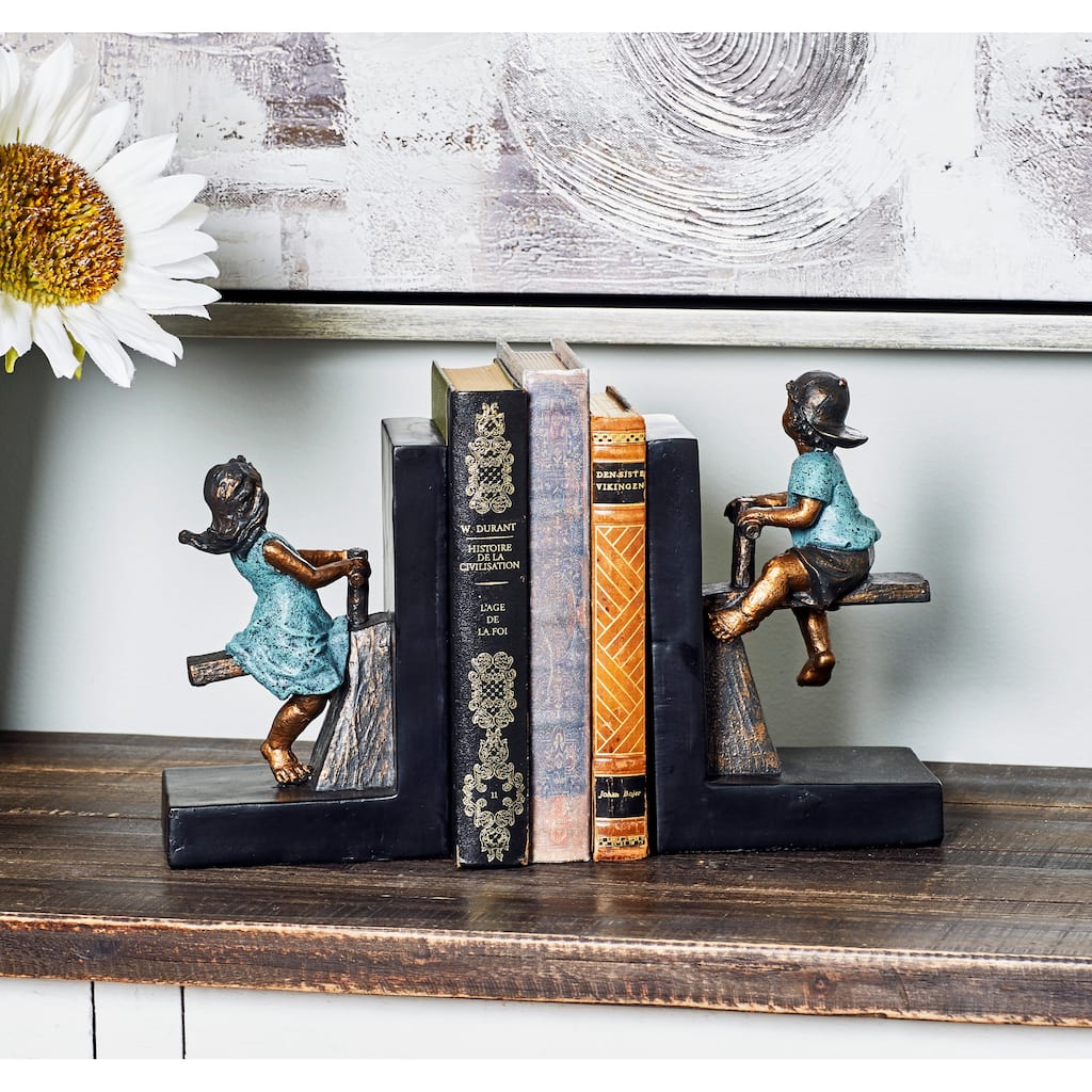 Brown or Black Polystone People Bookends with Swing Set (Set of 2) - 5 x 4 x 8