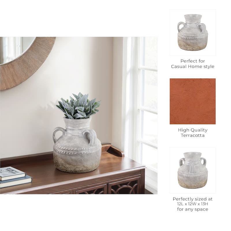 Terracotta Vase Rustic Textured Design Double Handles for Modern Space