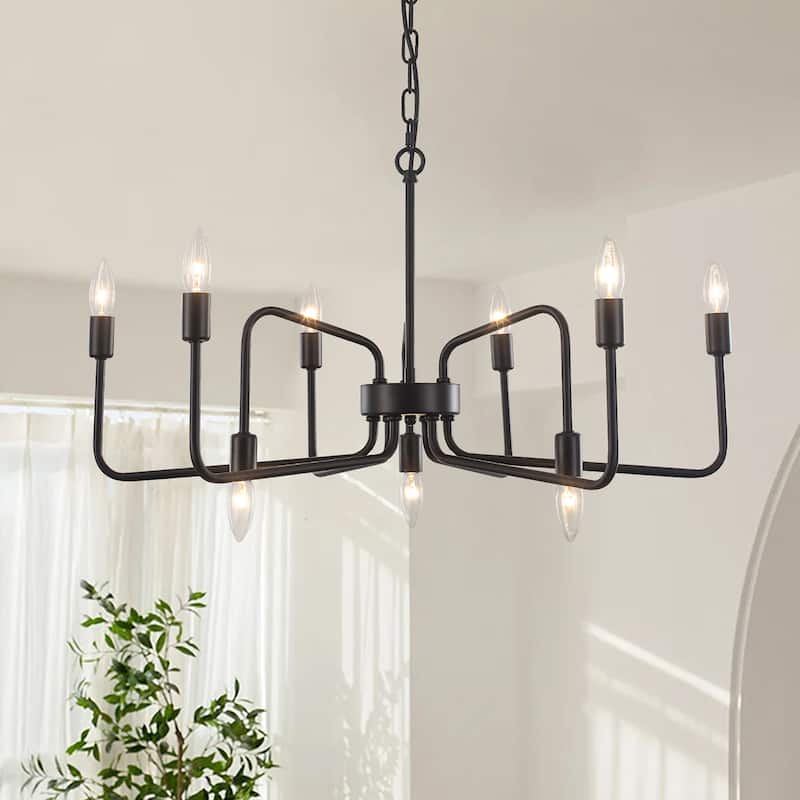 9-Light Black Metal Industrial-Style Chandelier - Black