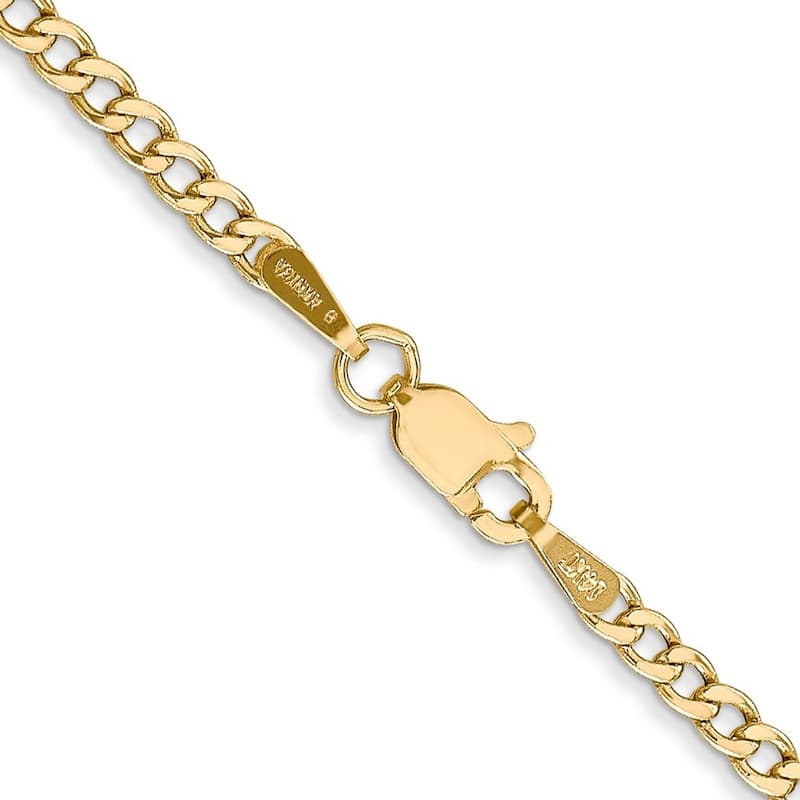 Curata Women's 14k Yellow Gold 2.5mm Semi-solid Curb Link Chain Anklet- 10 Inch