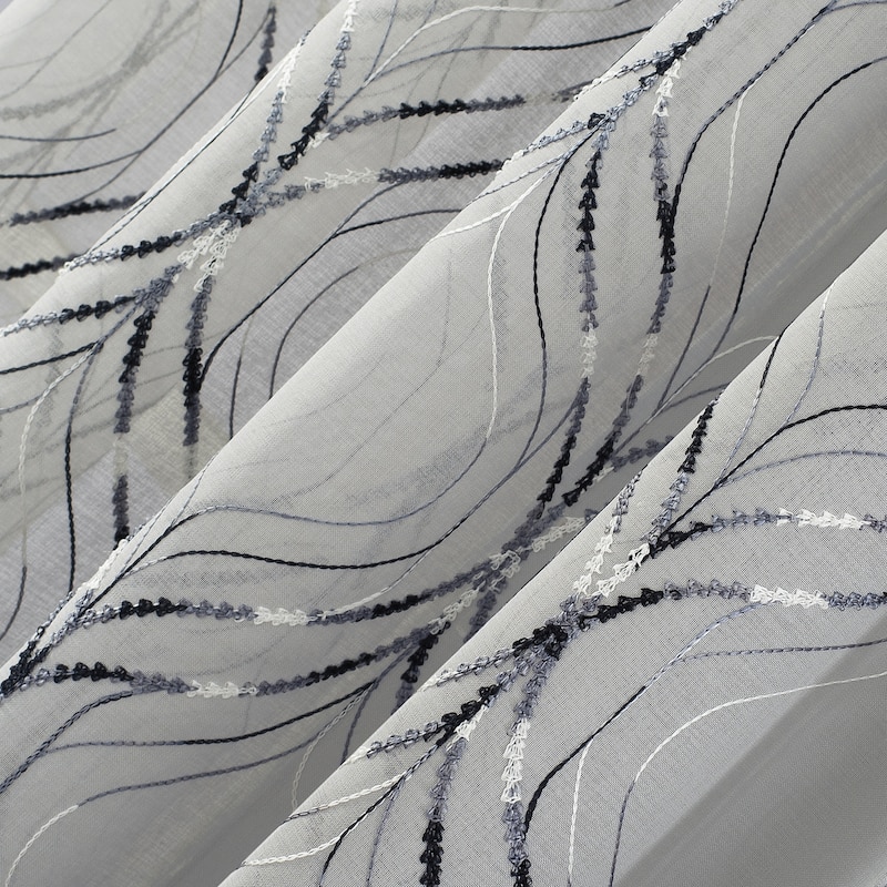 No. 918 Raina Space Dyed Trellis Embroidery Sheer Rod Pocket Curtain Panel, Single Panel