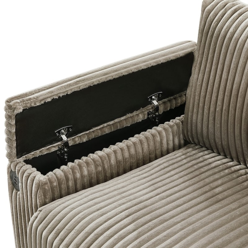 133" Modern 4-seater Corduroy Sofa Couch with USB Ports and Flip-top Cup Holders
