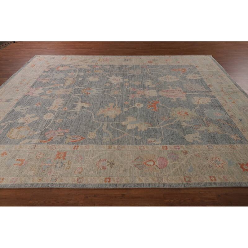 Vegetable Dye Oushak Turkish Rug Hand-Knotted Transitional Wool Carpet - 9'0"x 11'8"