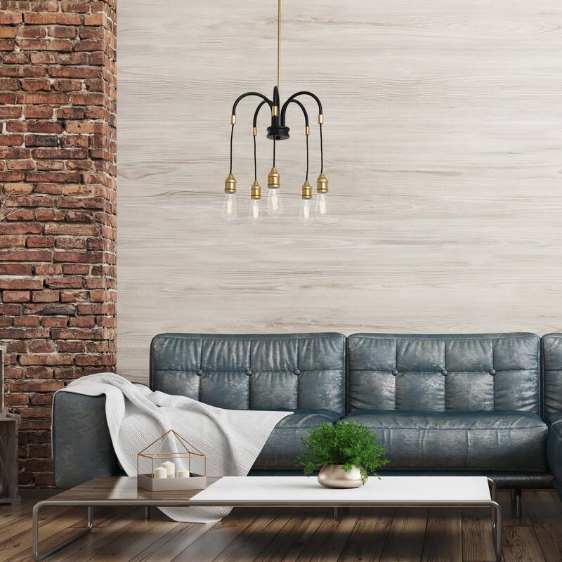 Robert Stevenson Lighting Harper - Exposed Bulb 5-Light Chandelier - 17.5"L x 17.5"W x 19.0"H