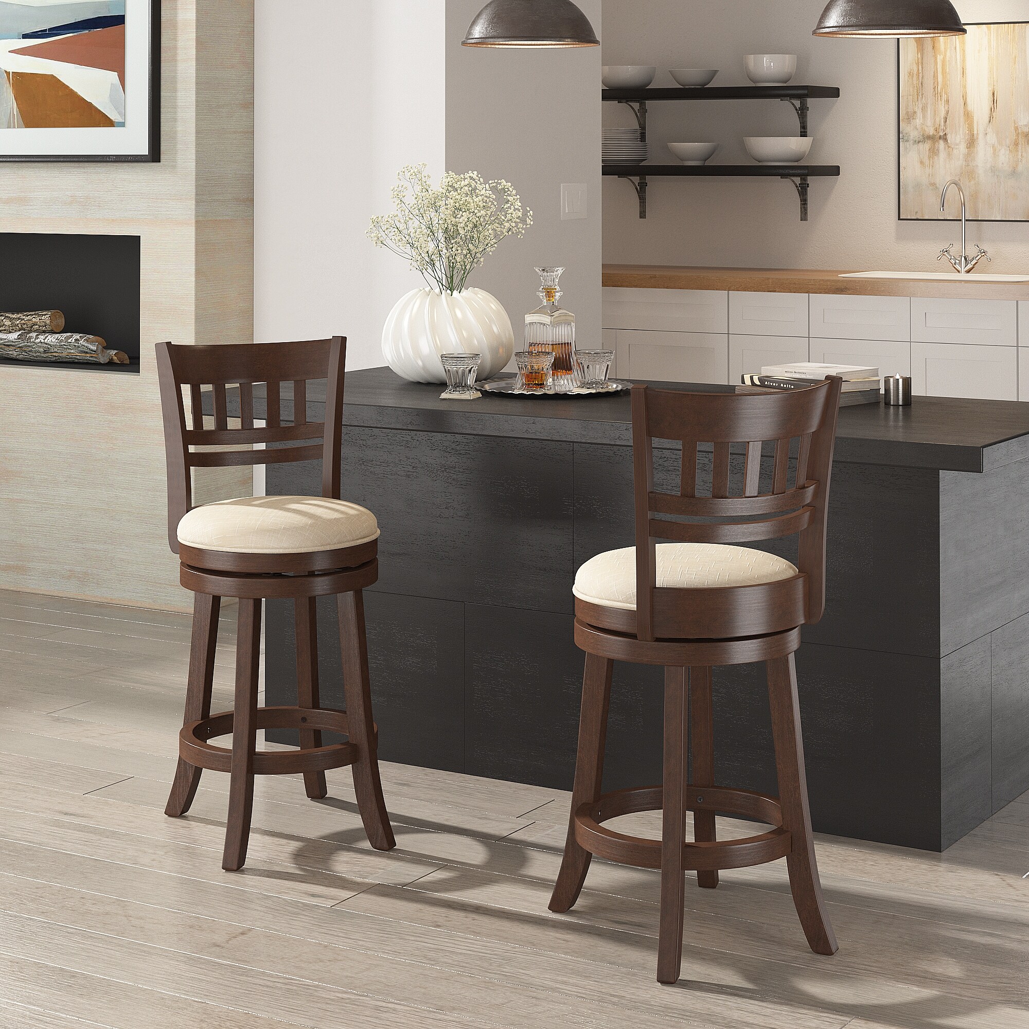Modern Velvet Adjustable Swivel Bar Stools (Set of 2)