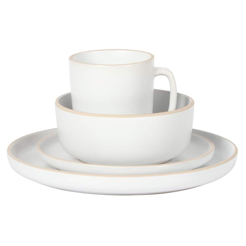 Gibson Home Zuma 16 Piece Stoneware Plates, Bowls, & Mugs Dinnerware Set - Matte White