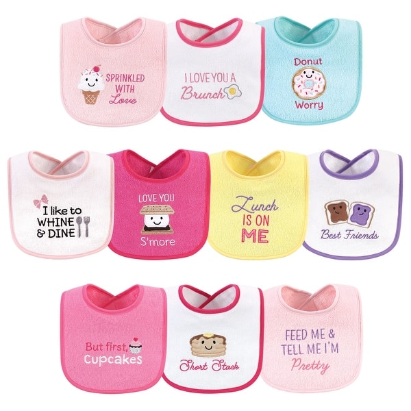 slide 1 of 1, Hudson Baby Infant Girl Cotton Terry Drooler Bibs with Fiber Filling 10pk, Girl Ice Cream, One Size - Girl Ice Cream - One Size One Size - Girl Ice Cream