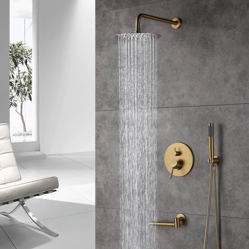 1-Spray Pattern 10-inch Round Wall Mount Shower System with Tub Faucet