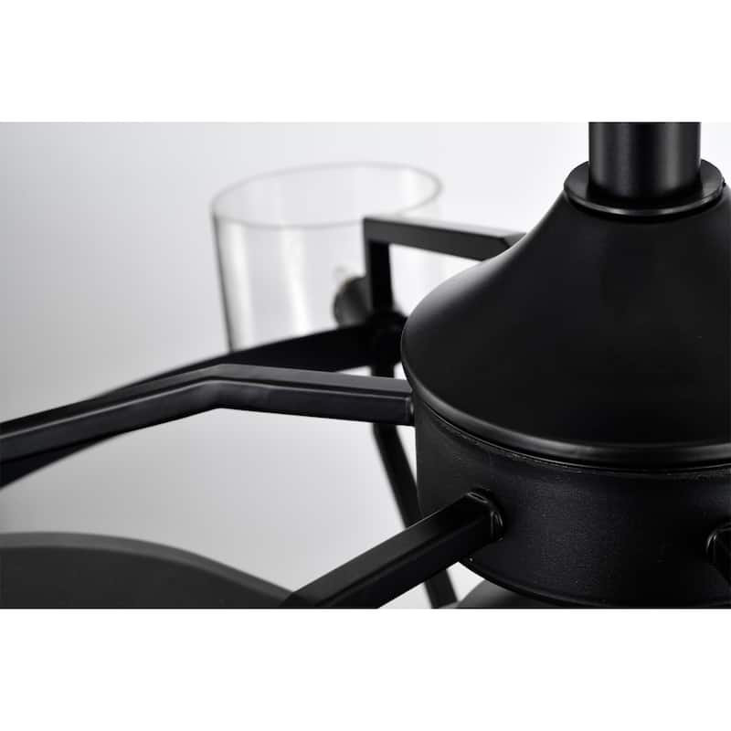 Damita 35 Inch Matte Black finish 6 Light, 3 Blade Ceiling Fandelier with Remote