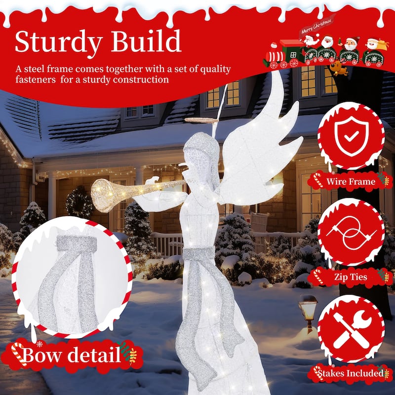 Futzca Lighted Christmas Reindeer & Sleigh, Outdoor Angel Christmas Decoration