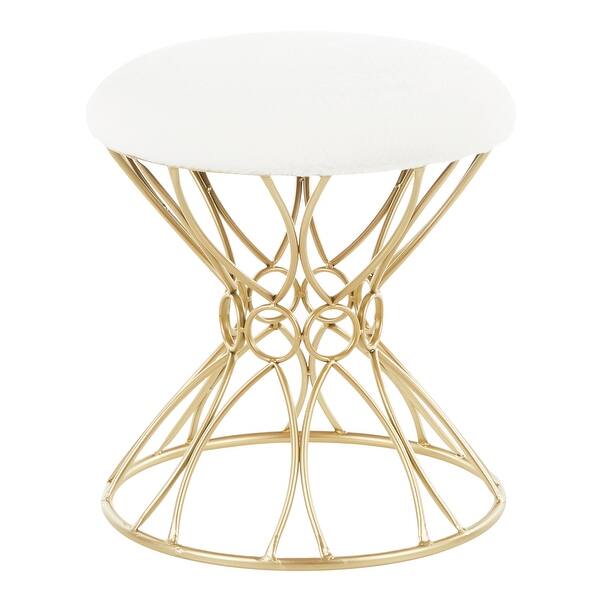 Shop Jasmine Glam Gold Vanity Stool Overstock 31099081 White Plush Fabric