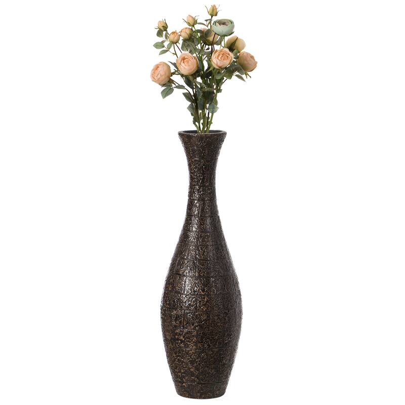 Modern Decorative Brown Textured Design Floor Flower Vase, for Living Room, Entryway or Dining Room, 31 inch - Brown