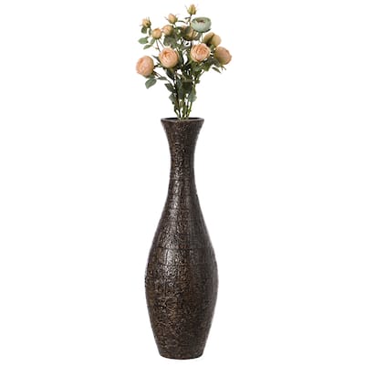 Modern Decorative Brown Textured Design Floor Flower Vase, for Living Room, Entryway or Dining Room, 31 inch