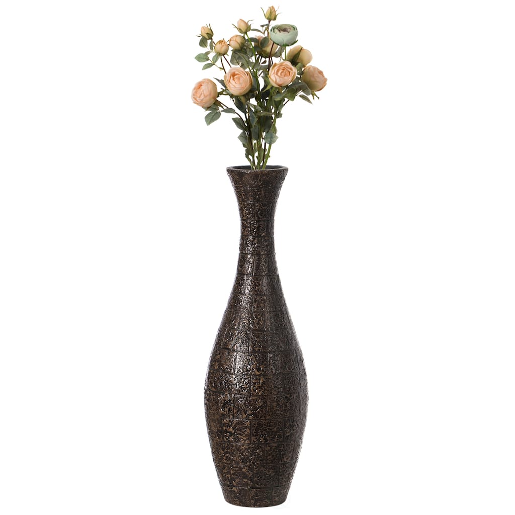 Modern Decorative Brown Textured Design Floor Flower Vase, for Living Room, Entryway or Dining Room, 31 inch