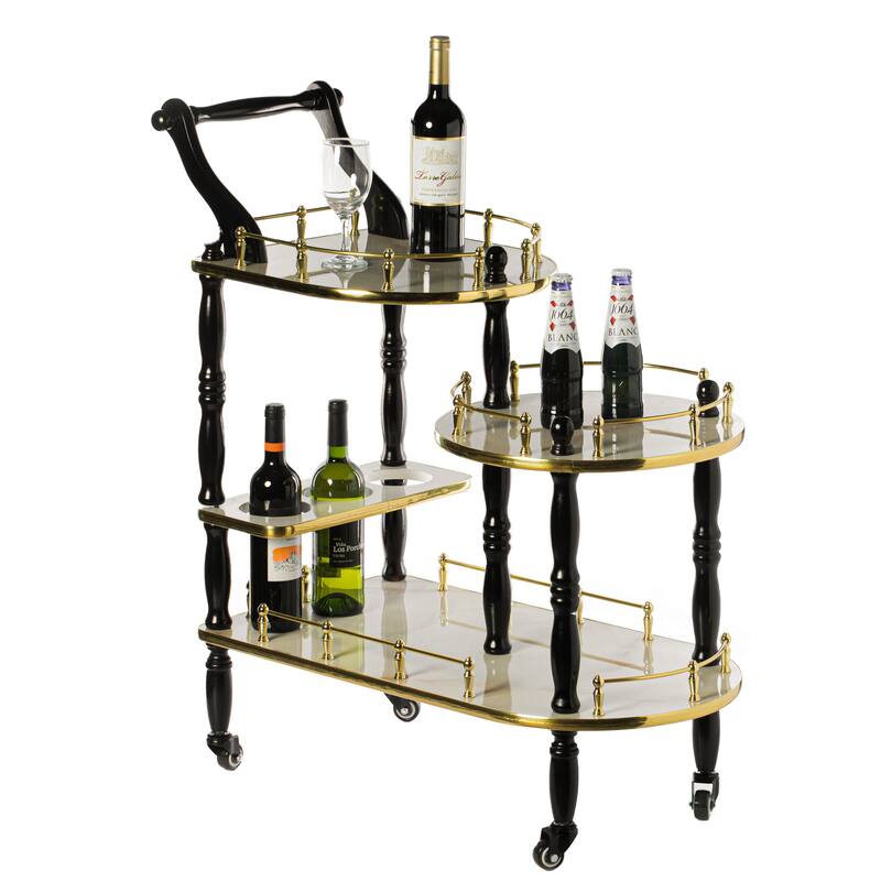 Serving Bar Cart Tea Trolley, 3 Tier Shelves on Rolling Wheels, Mobile Liquor Bar for Wine Beverage Dinner Party