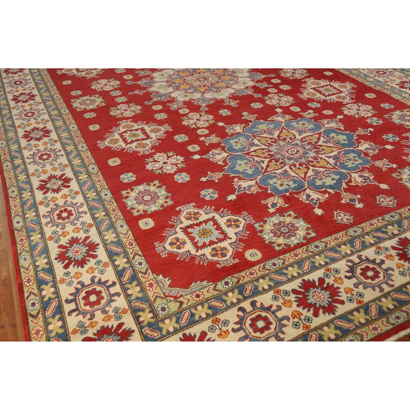 Hand Knotted Oriental 100% Wool Carpet Traditional Geometric Red Kazak Area Rug - 15' 10'' X 9' 9''