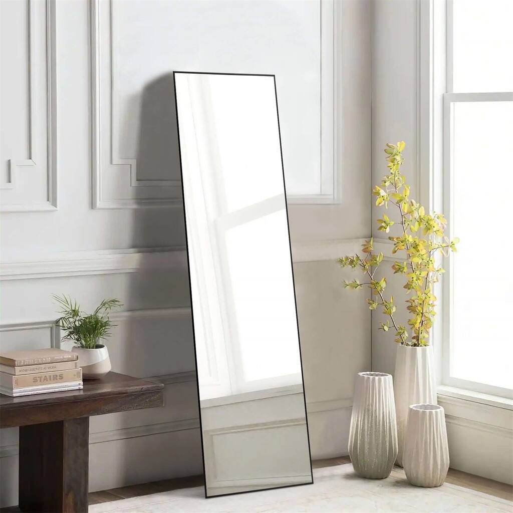 Black Rect Floor Standing Mirror