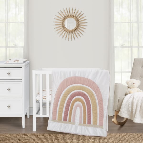 slide 2 of 6, Sweet Jojo Designs Boho Rainbow Girl 3pc Mini Crib Bedding Set Blush Dusty Rose Bohemian Modern Neutral Vintage Gold Mauve Beige
