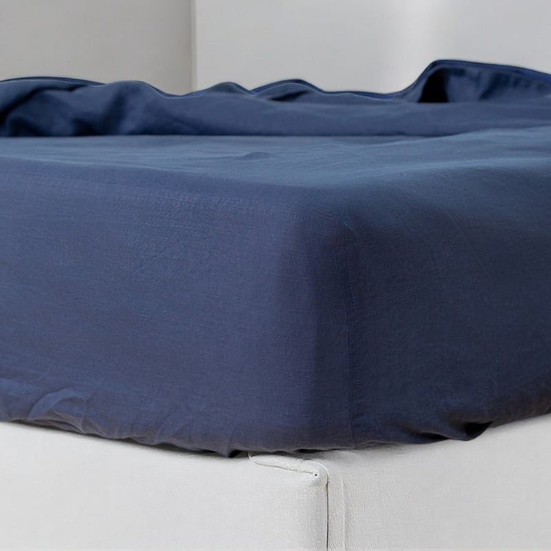 Navy Blue Linen California King Fitted sheet - Navy Blue - Standard