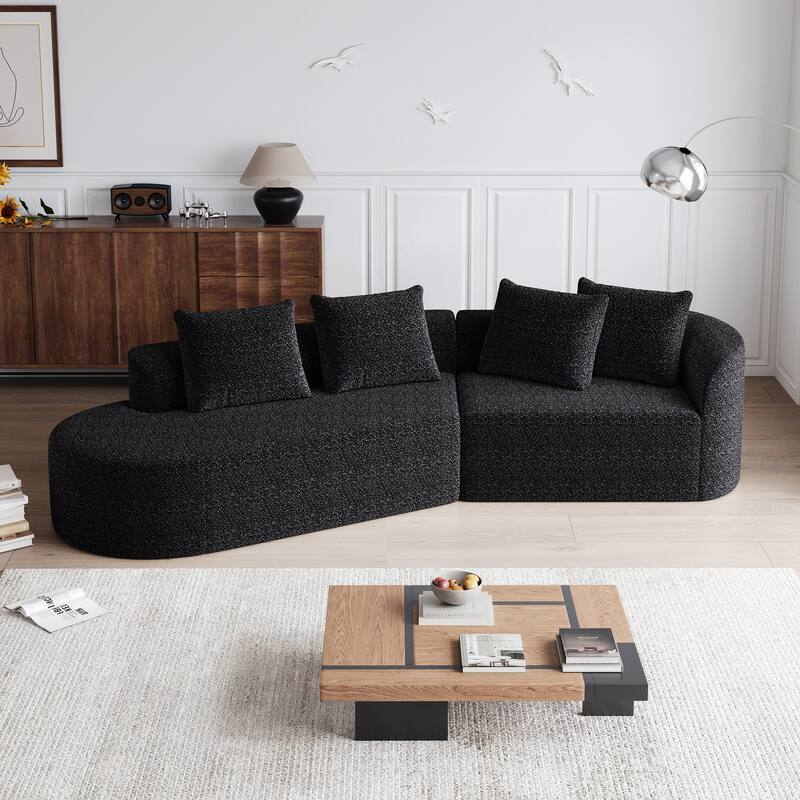 GDFStudio - Blackwood Chenille 4-Seater Oversized Sectional Sofa with Pillows - Black