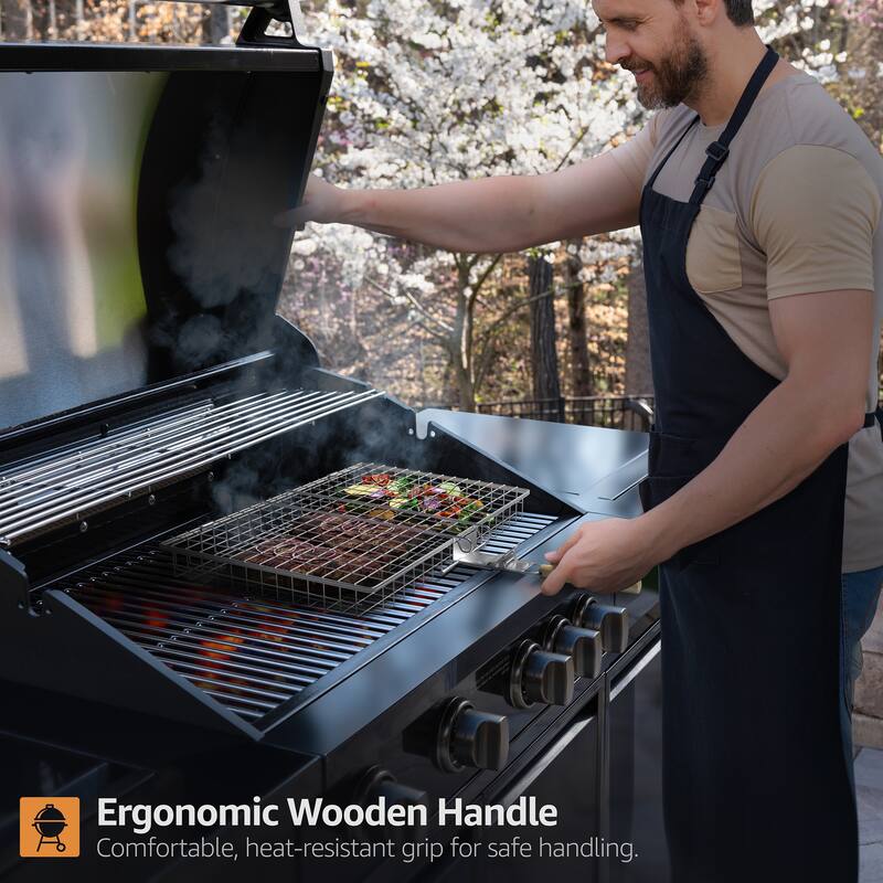 Sorbus Large Stainless Steel Barbecue Folding Grilling Basket with Removable Handles- Set of 2